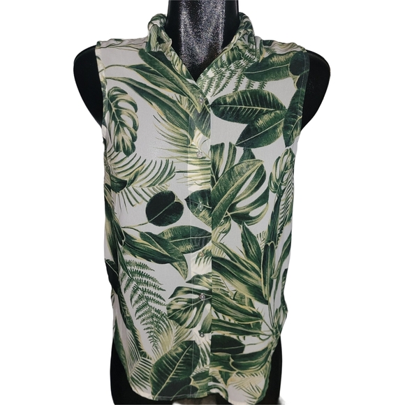 H&M Sleeveless Tropical Leaf Print Blouse 2 - Picture 1 of 5